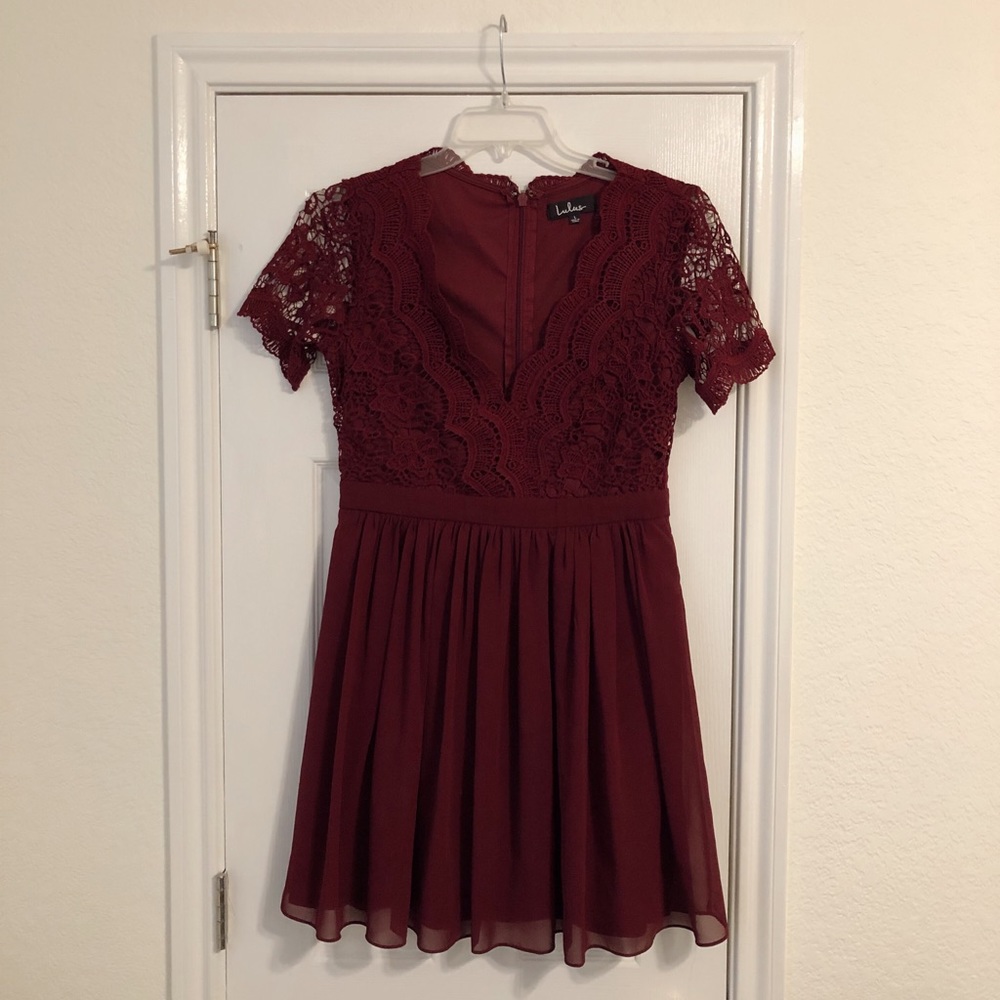 Lulus Angel in Disguise Burgundy Lace Skater Dress